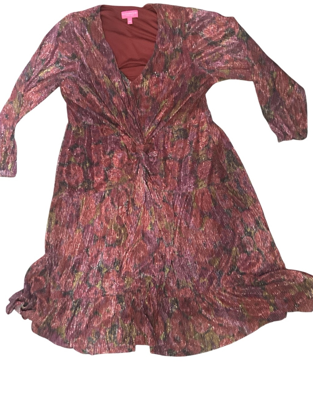 Isaac Mizrahi Metallic Pink Twist-Front Long Sleeve Dress